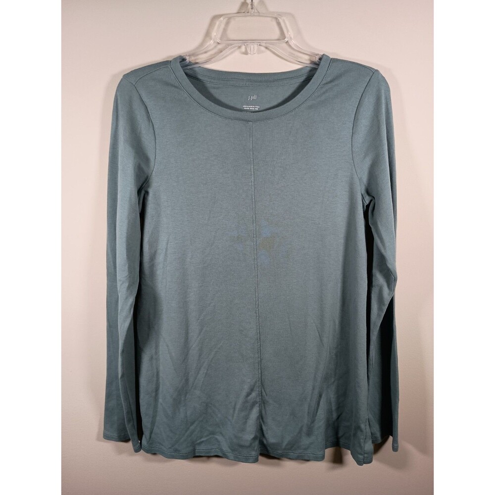 J.Jill Pima Cotton Womens Gray Green Long Sleeve Tee Crew Neck Size Small Tall